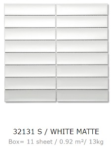 AMBRA 엠브라 32.5 x 145 STRIPE 포세린 모자이크 타일 32131 S WHITE MATTE